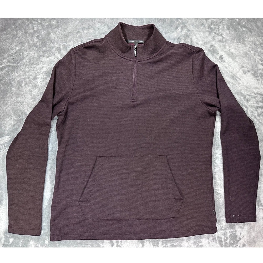 Robert Barakett Mens Large Quarter Zip Pullover Textured Burgundy Kangaroo
